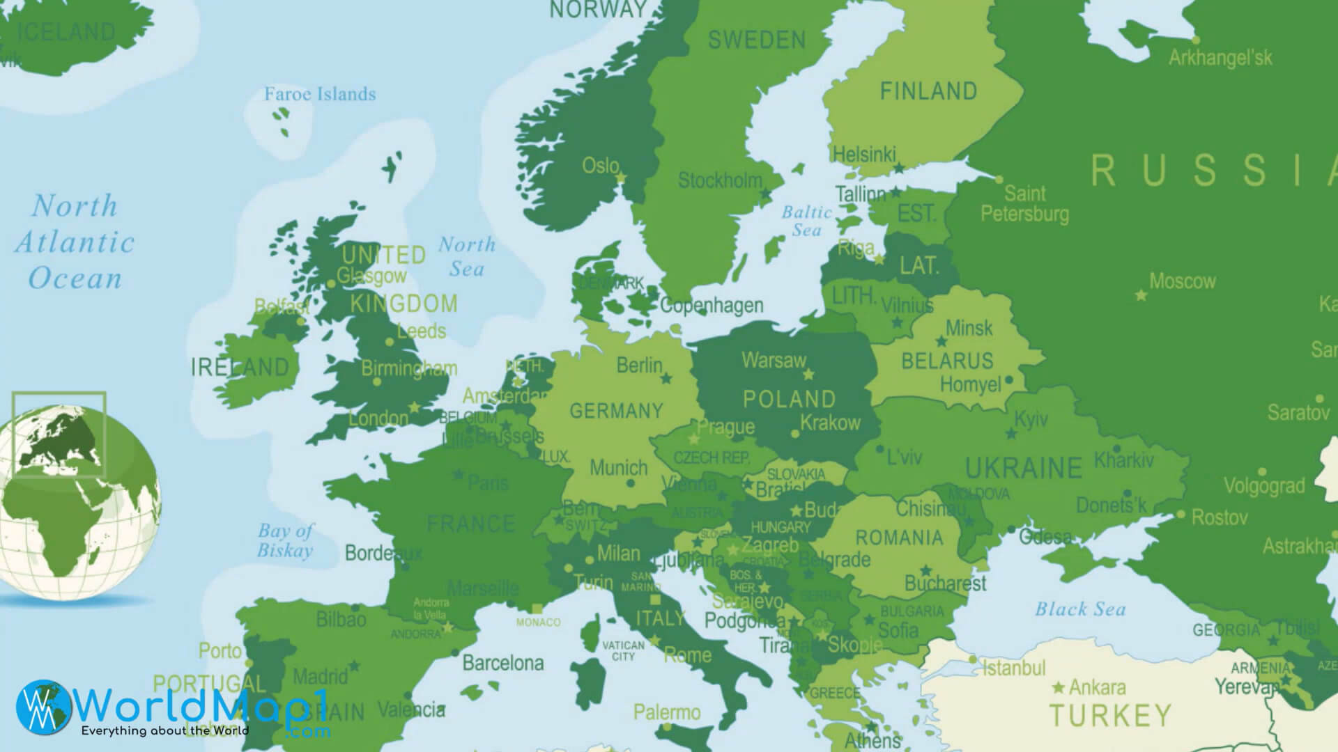 Rusya ile Avrupa Ülkeleri Haritası